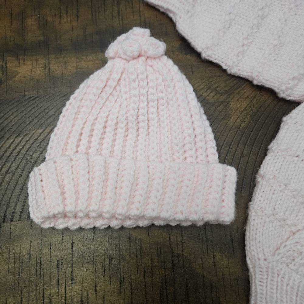 Charming Pink Knit Baby Hoodie and Hat Set - Picture 3 of 3